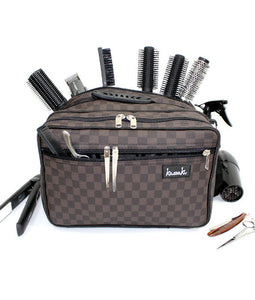 Hairdressing Kit Bag Barber Tool Bag for professionals in Black and Brown Check