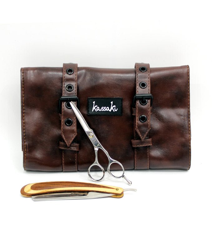 Hairdressing Scissor Case - Shear Tool Roll for Barbers-  Dark Brown