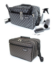 Load image into Gallery viewer, Hairdressing Bag to Carry and Store Hair Cutting Tools  in Black and Brown Check Material