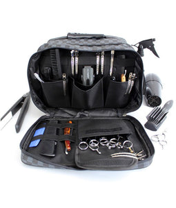 Hairdressing Kit Bag Barber Tool Bag for professionals in Black and Grey Check