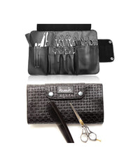 Load image into Gallery viewer, Hairdressing Scissor Case - Shear Tool Roll -  Black Shiny Check