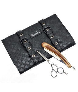 Kassaki Hairdressing Scissor Case - Shear Tool Roll for Barbers-  Black Check