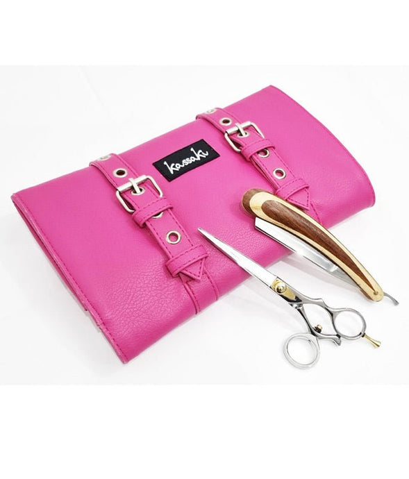 Kassaki Hairdressing Scissor Case - Shear Tool Roll for Barbers-  Pink Buckle-New
