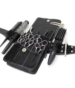 Natural Cowhide Leather Hairdressing Scissor Pouch Tool Belt - Black Square-SQ01