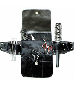 Natural Cowhide Leather Hairdressing Scissor Pouch Tool Belt - Black Square-SQ01