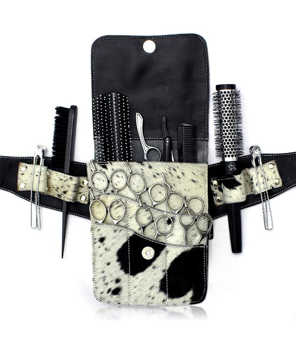 Cowhide Leather Hairdressing Scissor Pouch Tool Belt - B&W Square