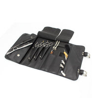 Load image into Gallery viewer, Leather Hairdressing Scissor Case - Barber Shear Tool Roll Pouch-  Black