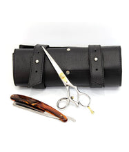 Load image into Gallery viewer, Leather Hairdressing Scissor Case - Barber Shear Tool Roll -  Black