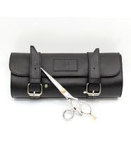 Load image into Gallery viewer, Leather Hairdressing Scissor Case - Barber Shear Tool Roll Pouch-  Black