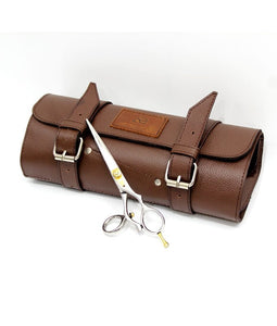 Leather Hairdressing Scissor Case - Shear Tool Roll Case Pouch-  Brown