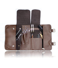 Load image into Gallery viewer, Leather Hairdressing Scissor Case - Shear Tool Roll Case Pouch-  Brown