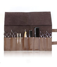 Load image into Gallery viewer, Leather Hairdressing Scissor Case - Barber Shear Tool Roll -  Brown
