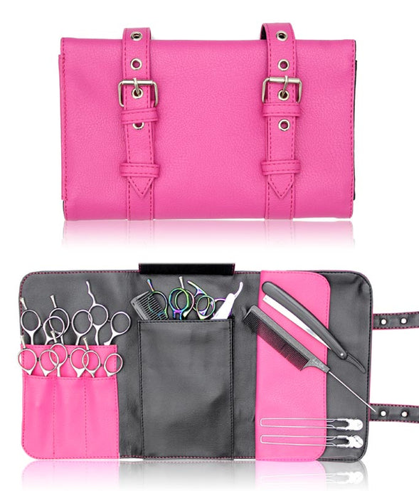 Hairdressing Scissor Case - Shear Tool Roll for Barbers-  Pink Buckle