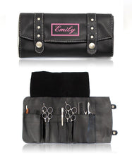 Load image into Gallery viewer, Personalised Hairdressing Scissor Case - Shear Case Tool Roll -  Black stud