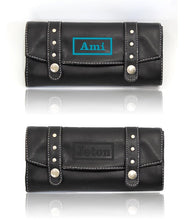 Load image into Gallery viewer, Personalised Hairdressing Scissor Case - Shear Case Tool Roll -  Black stud