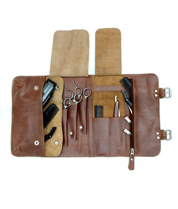 Large Leather Hairdressing Scissor Case - Shear Tool Roll Case Pouch-  Luxury Brown