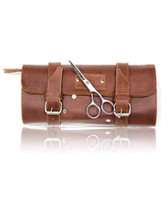 Load image into Gallery viewer, Large Leather Hairdressing Scissor Case - Shear Tool Roll Case Pouch-  Luxury Brown