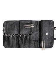 Load image into Gallery viewer, Kassaki Hairdressing Scissor Case - Shear Tool Roll for Barbers-  Black Ostrich Buckle