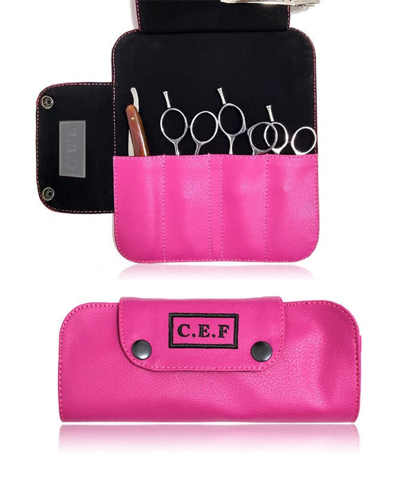 Personalised Hairdressing Scissor Case Embroidered Shear Wallet Tool Roll -Pink
