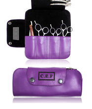 Load image into Gallery viewer, Personalised Hairdressing Scissor Case Embroidered Shear Wallet Tool Roll -Purple