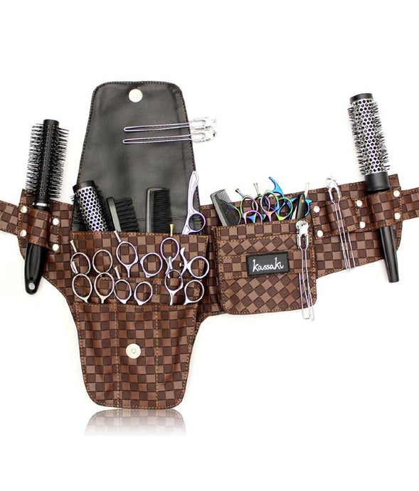 Hairdressing Scissors Tool belt Bag in Brown Check - TB18