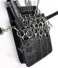 Load image into Gallery viewer, Hairdressing Scissor Holster Tool Belt Black Ostrich- JZ01
